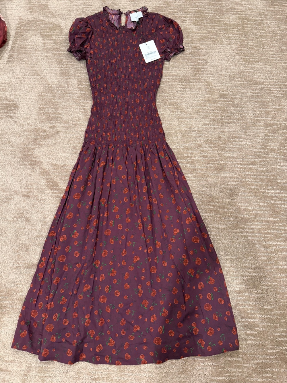 NWT Reformation Plum Floral Smocked Maxi Dress with Rust Rose Print